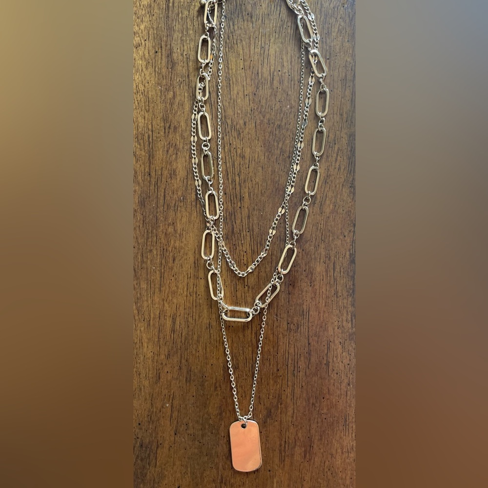 Gold dog tag layered necklace